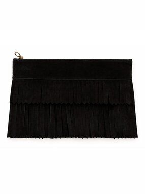 Madewell Suede Swingy Fringe Clutch Bag Genuine Leather | Black